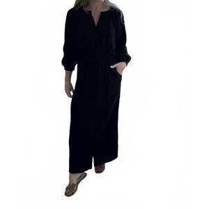 NEW BOBI poet sleeve button up maxi kaftan dress in black